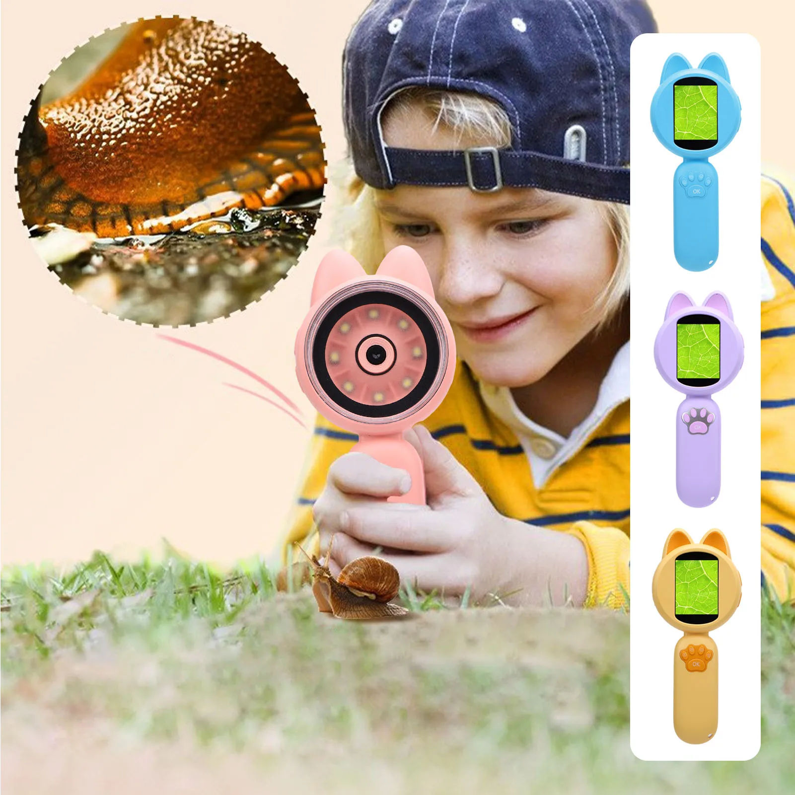 Microscopio digitale IPS da 2 pollici Microscopio portatile con zoom 4x per bambini con microscopio a moneta da 8 LED per esterni per piante, STEM, visualizzazione su PC