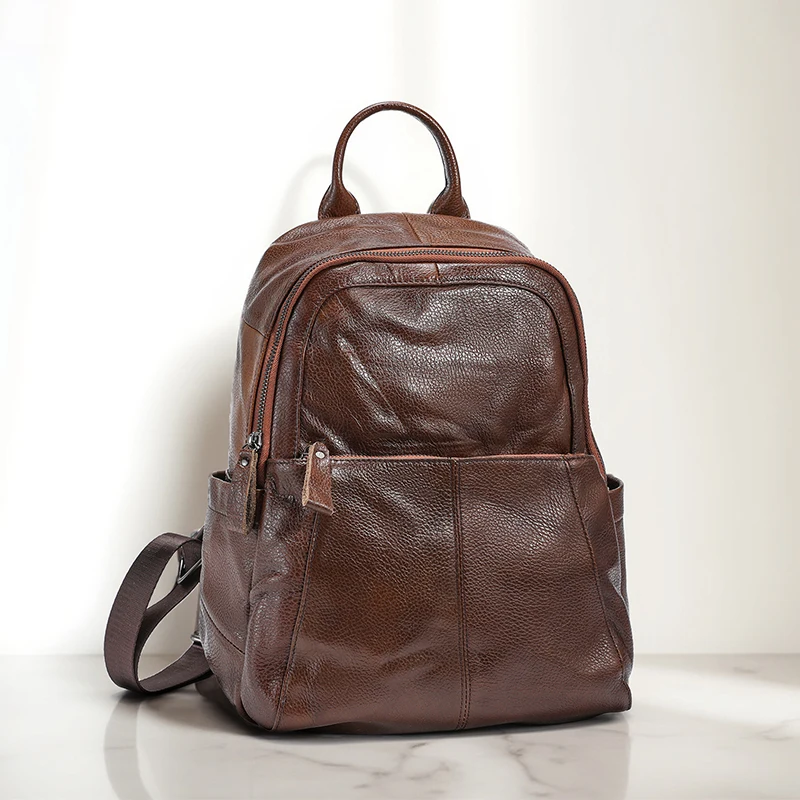 

Premium Top Layer Cowhide Backpack, Genuine Leather Rucksack for Women and Men, Coffee Black Bag Neutral Color backpack bag