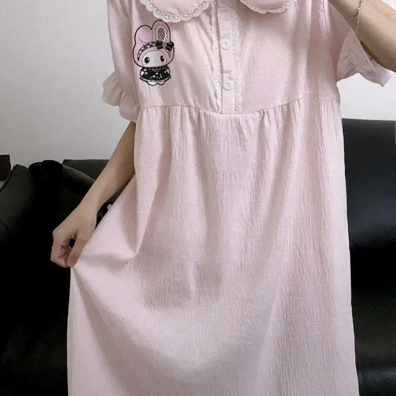 Nightgown Girl Sanrioy New Summer Style My Melod Short-Sleeved Mid-Length Can Be Worn Outside Home Clothes Pajamas Cute Pink