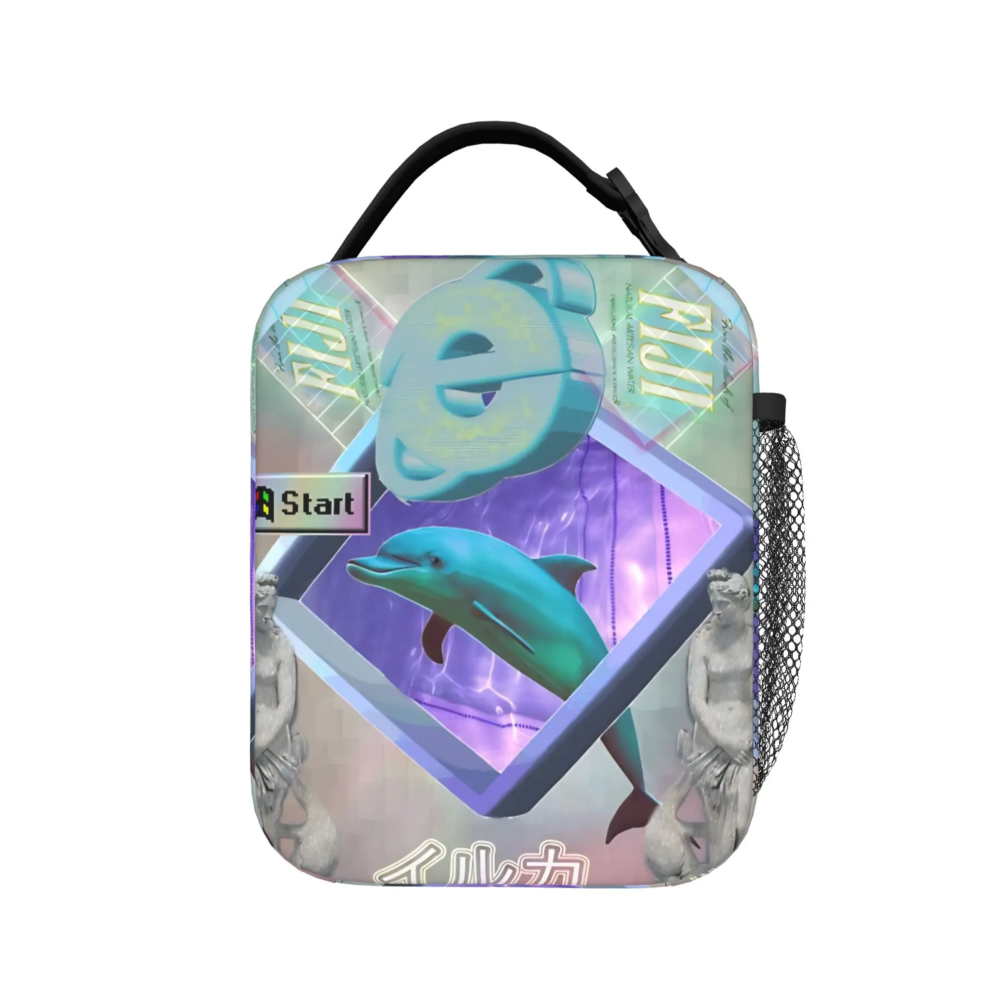 Frutiger Aero World Vaporwave Lunch Bag For Child  Designer Lunch Box Aesthetic Outdoor Picnic Cooler Bag  Tote Food Bags