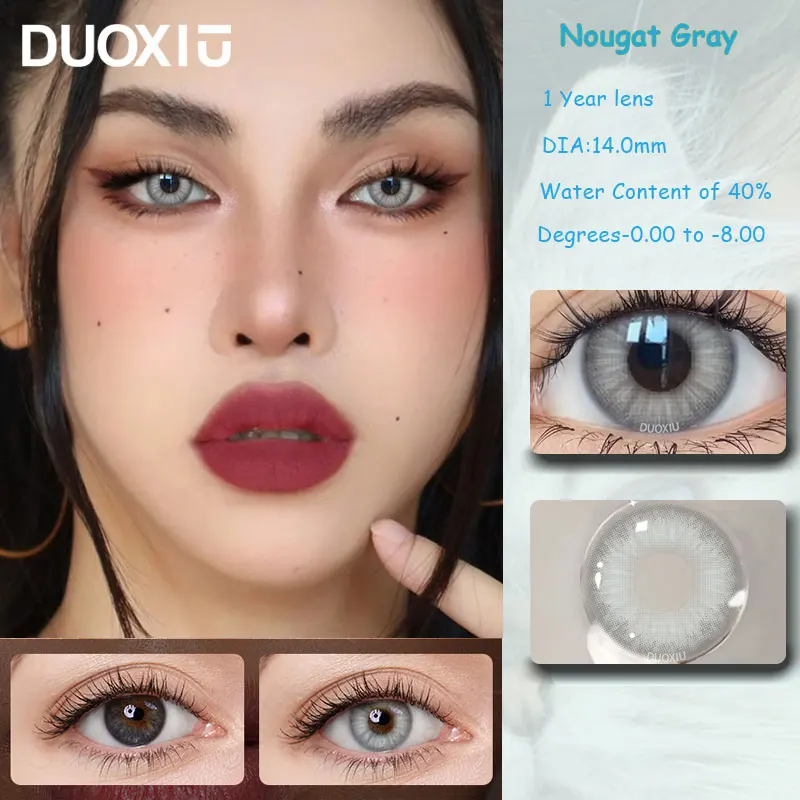 DuoXiu 1Pair Color Contacts Lenses Myopic Prescription-0.00to-8.00 Gray Beauty Pupils Big Eyes Colored Makeup Lens Fast Delivery