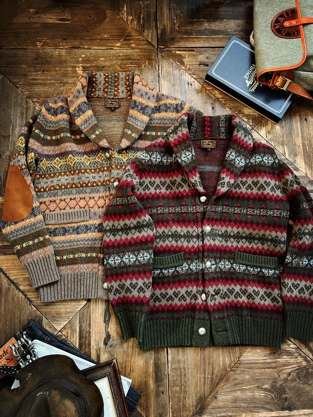 

Tailor Brando American Vintage Fair Isle Western Style Cardigan 918g Heavyweight Knit Jacquard Wool Warm Jacket