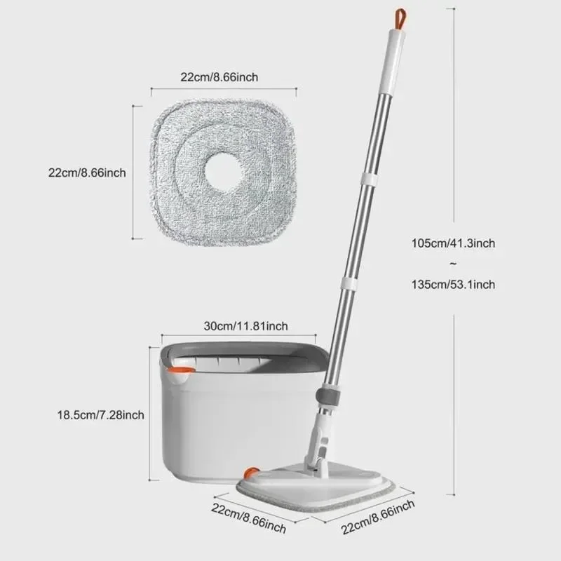 Spin Mop & Bucket System with Mop Cloth Set (1 Set), Dual Compartment Mop Bucket with 2 Washable Microfiber Pads, Light Househol