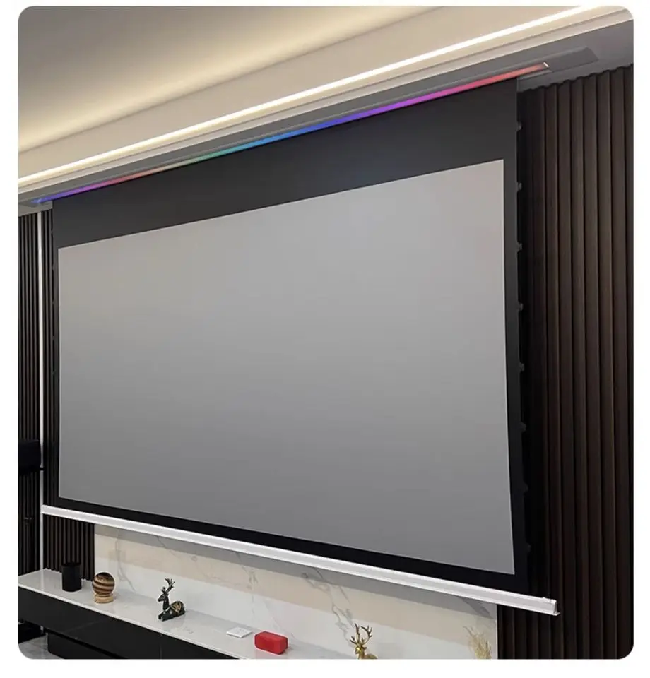 BC72-150 150-Inch Hidden Ceiling Electric Tab Tension ALR Projector Screen 16:9 PVC for Home Theater