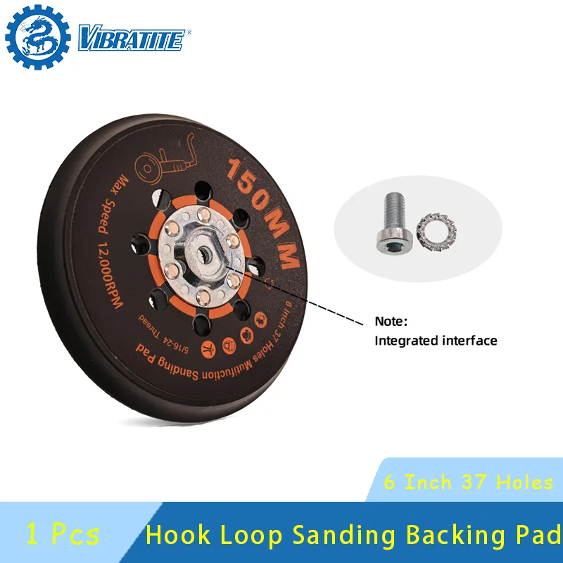Hook and Loop Sanding Plate 6 Inch 37 Hole 1 Pcs  Sanding Backing Pad 5/16-24 Thread for Car Paint Wood Metal Polishing Grinding