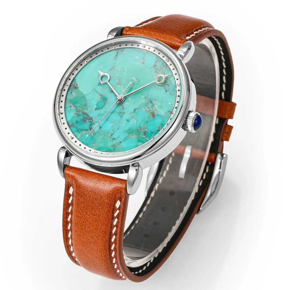 HUASUO Luxury Turquoise Dail Men\'s Watch Automatic Mechanical Movement Seagull2892 316L Stainless Steel ETA2892 5Bar Waterproof