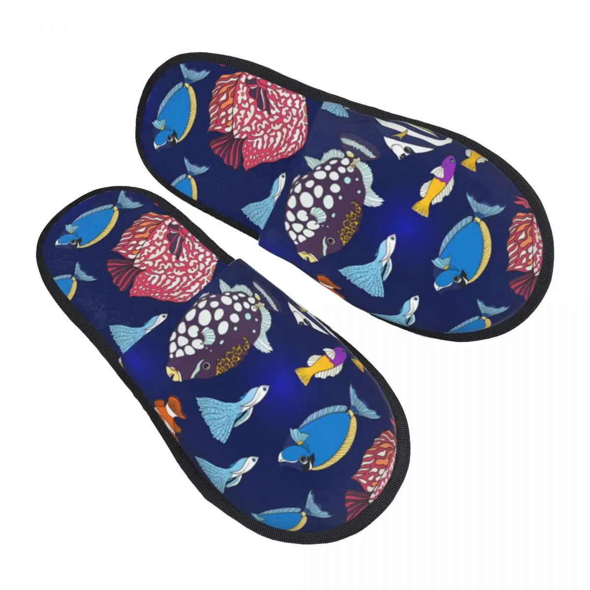 Winter Warm Women Men Plush Flat Indoor Slippers Corals And Aquarium Fish Furry Home Non-slip Shoes