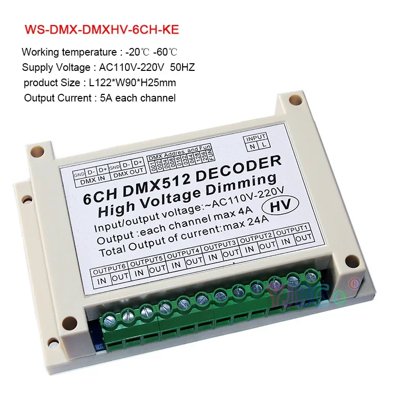 High Voltage DMX512 Decoder 110V 220V AC 6 CH 12 CH Channels dimmer DMX RGB RGBW Controller For LED Light,Strip,Lamp,Lights tape