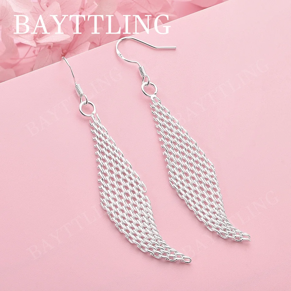 

Charm 925 Sterling Silver Exquisite Long Tassel Braided Earrings for Women Fashion Wedding Accessories Jewelry