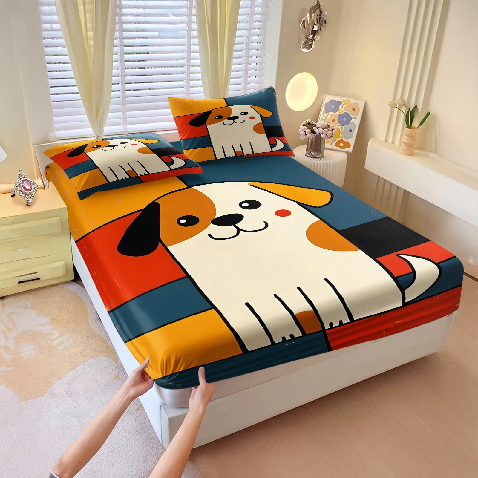 Fitted Bed Sheets Deep Pocket - Schattig cartoon puppy hond beddengoedset 3-delig