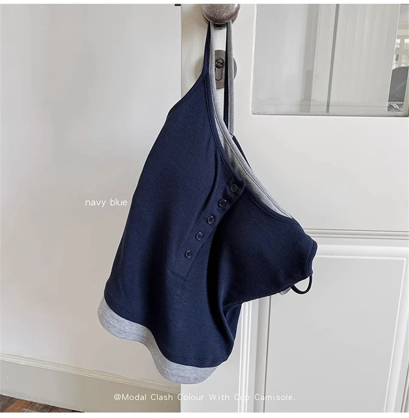 Farbblock-Spleiß-Design Zweiteiliges Damen-Camisole 2026 Sommer Neu Hot Girl Knopf-Tanktop mit Eingebauten Polstern Oberbekleidung Camis – Detail 18