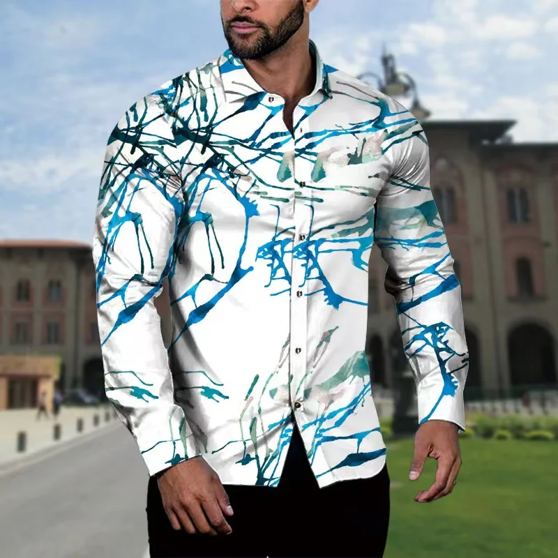High-end shirt, Hawaiian shirt, floral print, long-sleeved single-breasted clothing, fashionable street style, versatile design