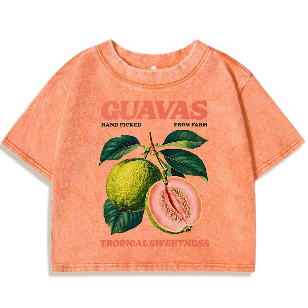 Guavas cueilli à la main de la ferme lavé t-shirts femmes coton nouveau t-shirt col rond hauts rue Fitness à la mode à manches courtes femmes