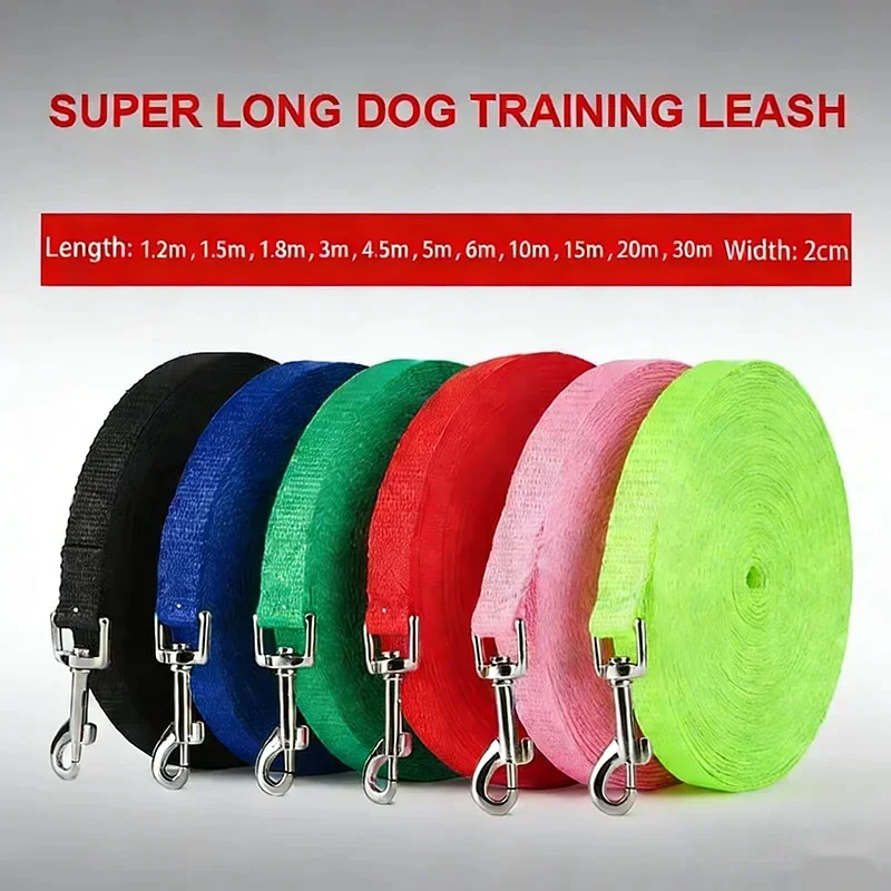 Laisse de dressage pour chien en nylon robuste, longue ligne de rappel, 1,5m-50m, pour chiens de petite, moyenne et grande taille, promenade en plein air, camping