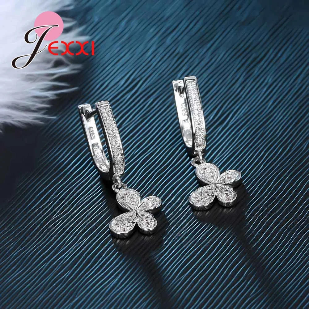 Unique Butterfly Design Cubic Zircon Girl Party Accessory Top Quality 925 Sterling Silver Necklace Earrings Sets