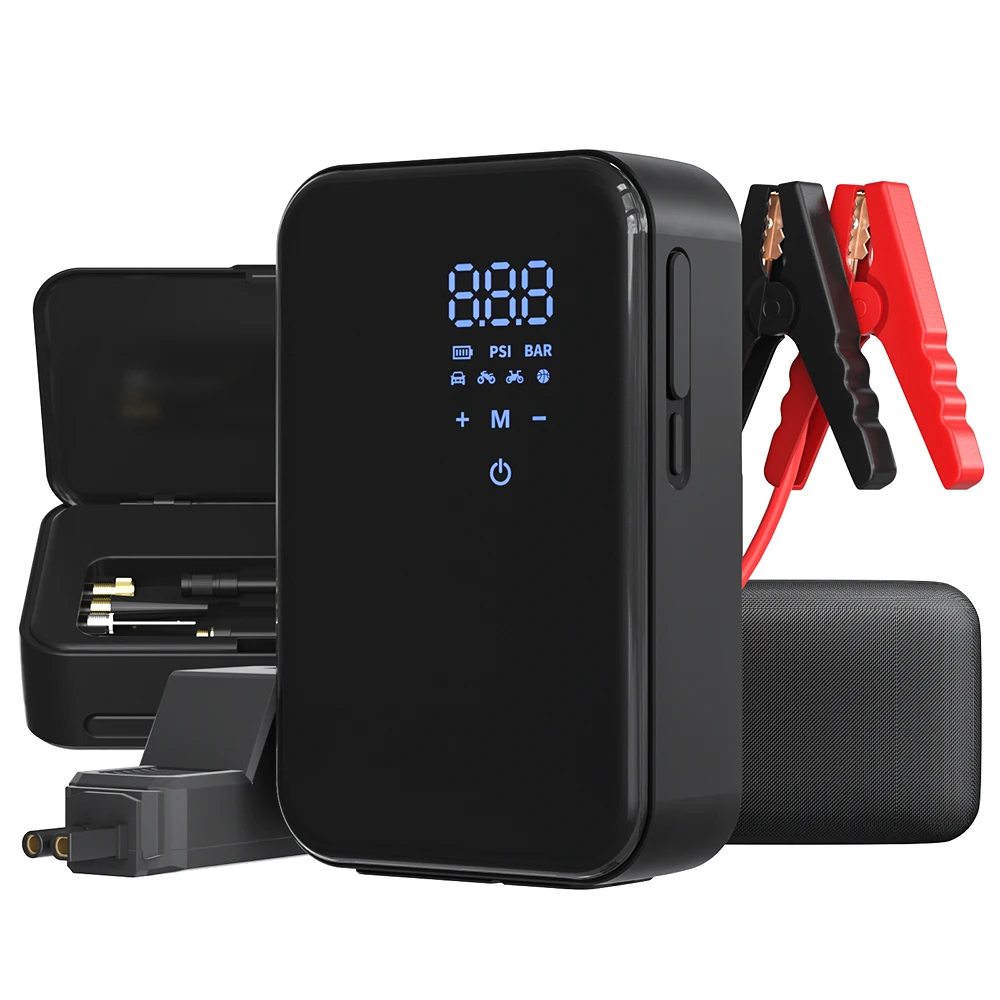 

SXLL 12V 10400 mAh Portable Car Jump Starter Power Pack with Air Compressor 150 psi 25 mm High Power Car Jump Starter Emergency