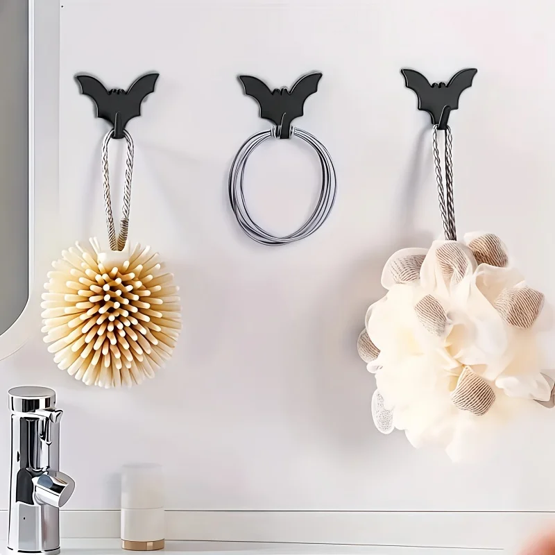 3/5 Stück Fledermausförmige Klebehaken, nahtlose Wandhaken ohne Bohren für Halloween-Dekoration und Aufbewahrung, ideal für Badezimmer und Schrank