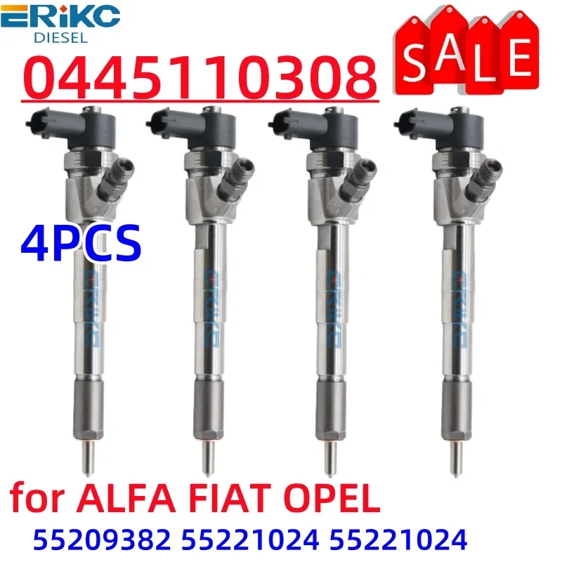 4PC NEW 0445110308 55209382 55221024 55221024 for ALFA FIAT OPEL 0 445 110 308 Diesel Common Rail Fuel Injector