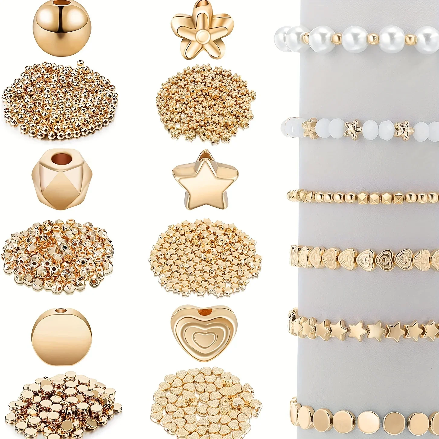 1200pcs Bead Set Jewelry Making in Star Circle Facet Heart and Flower Shapes Suitable for DIY Bracelets Earrings and Necklaces
