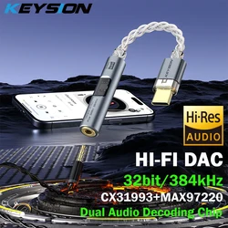 KEYSION Digital Audio Amplifier CX31993 MAX97220 Dual Chip Type-c to 3.5mm Portable AMP HiFi Audio Adapter 32bit 384KHz PCM DAC