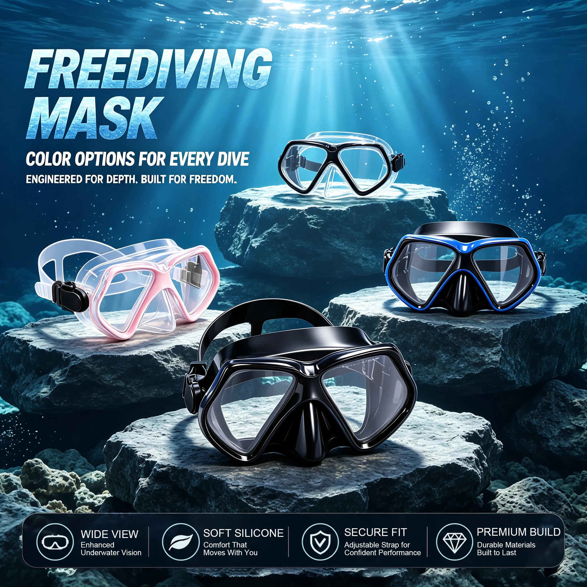 Snorkel Mask Swimming Goggles Scuba Diving Silicone Skirt Tempered Glass Len Wide View Training With Nose Cover For Adult Youth