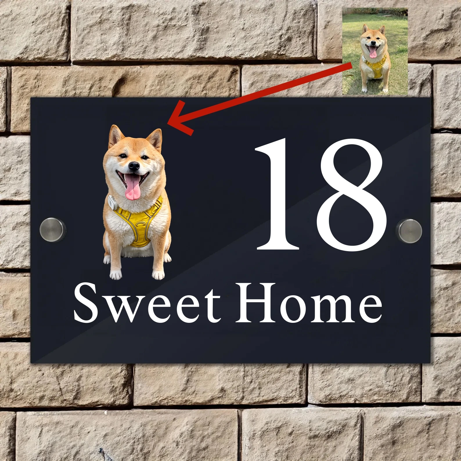 Personalized Acrylic House Number Sign Custom Door Sign UV Printed Address Plaque with Your Pet Photo Family Name Outdoor Plate
