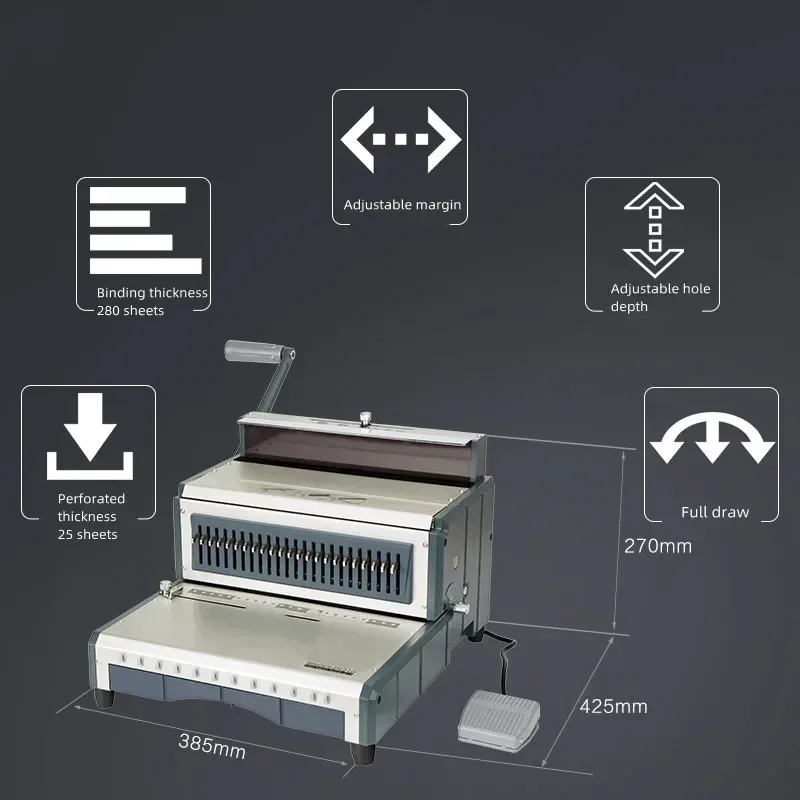 2:1 Pitch Electric Double-Loop Wire Binding Machine / Electric Coil Binding Machine / Punching Machine for Double-Wire Calendars