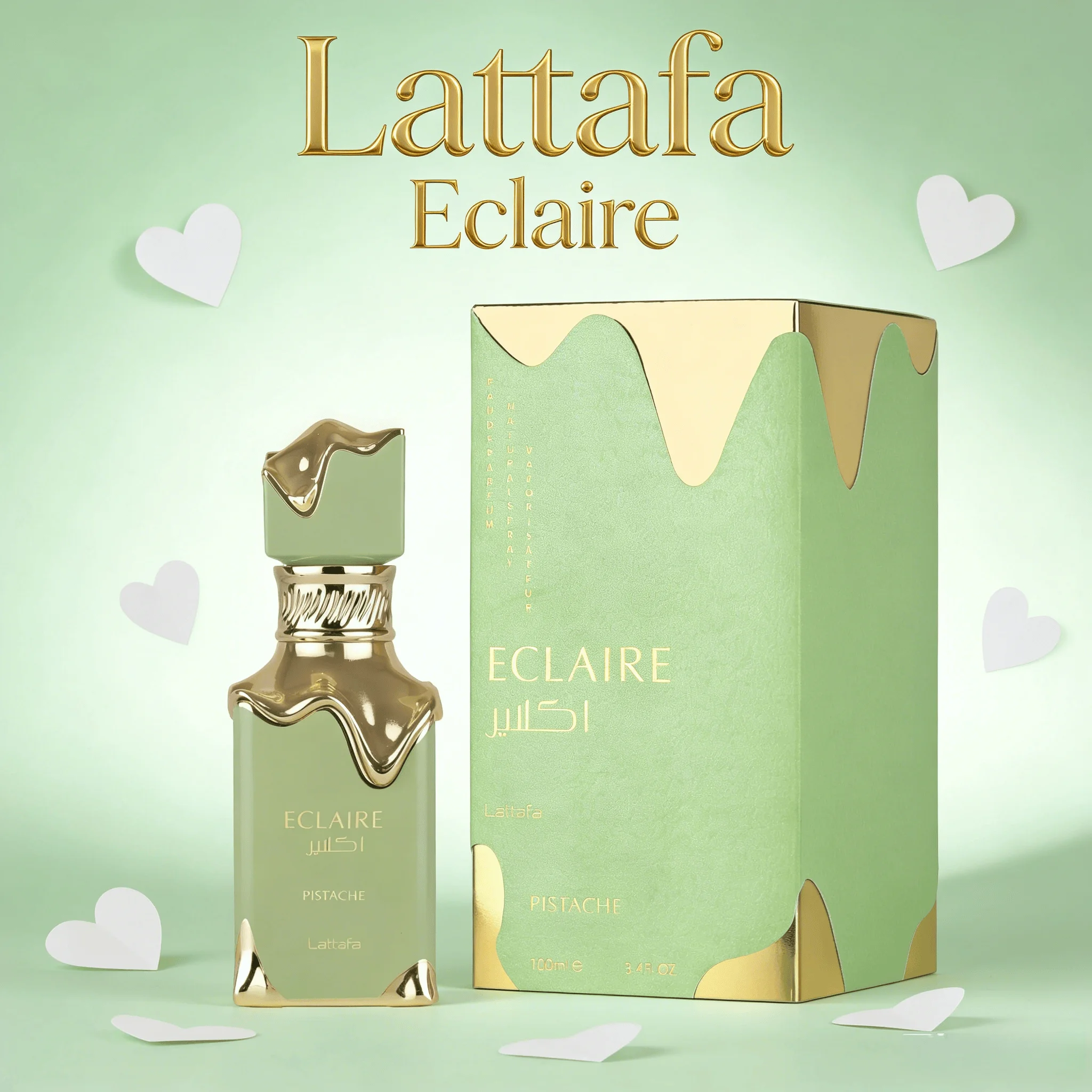 

Lattafa Eclaire Pistache – Gourmand, Nutty, Creamy, Musky – Eau de Parfum Spray Long-Lasting Fragrance for Women, 3.4 Ounce / 100 ml