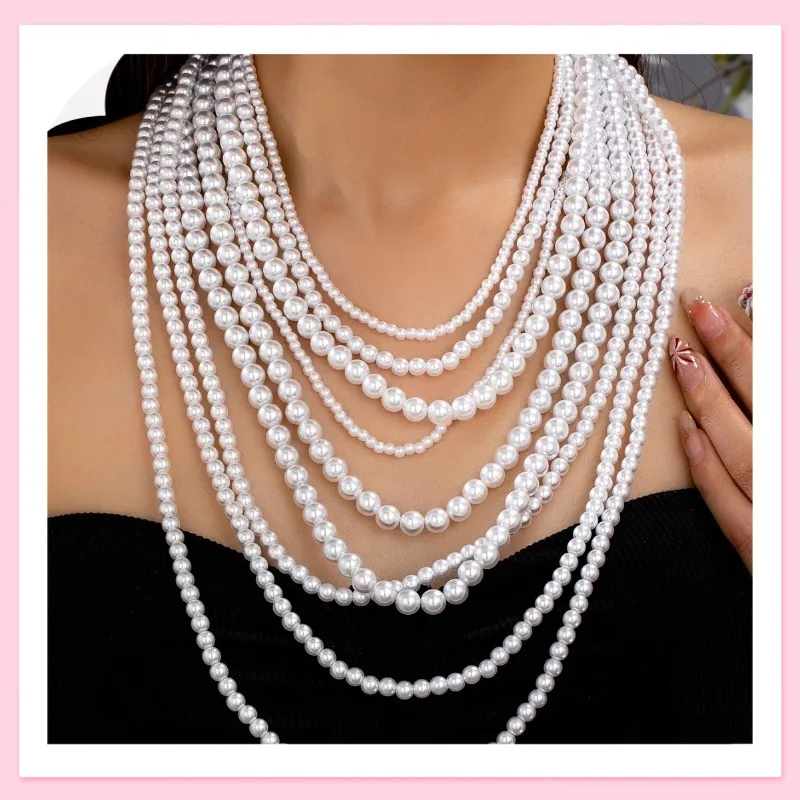 Hot Sale French Vintage Pearl Fashion Exaggerated Pearl Collarbone Sweater Chain Ladies Multilayer