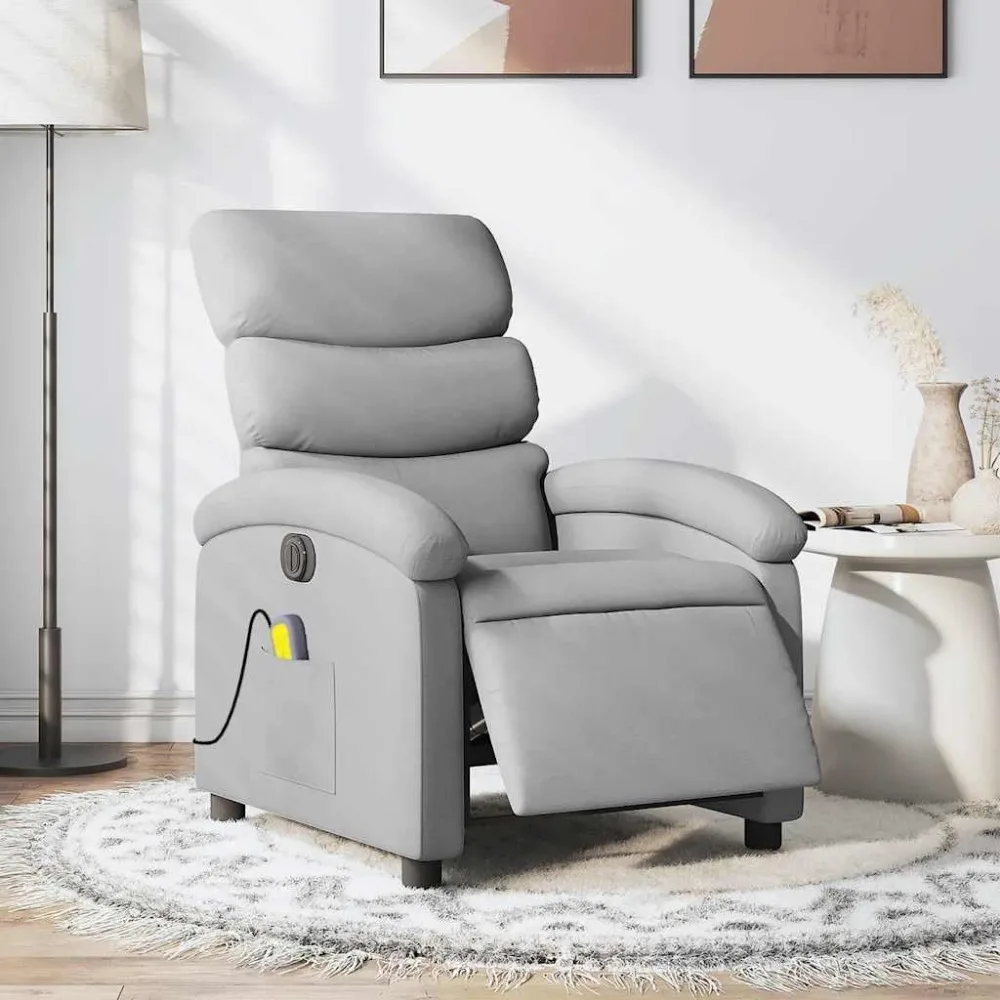 

Adjustable Footrest Multi Position Backrest Electric Recliner Light Gray Fabric Living Room Comfort