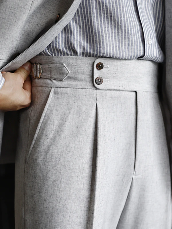 

Мужские летние прямые брюки с высокой талией на пуговицах Paris Busin, повседневные облегающие длинные брюки без железа, драпированные брюки Неаполь