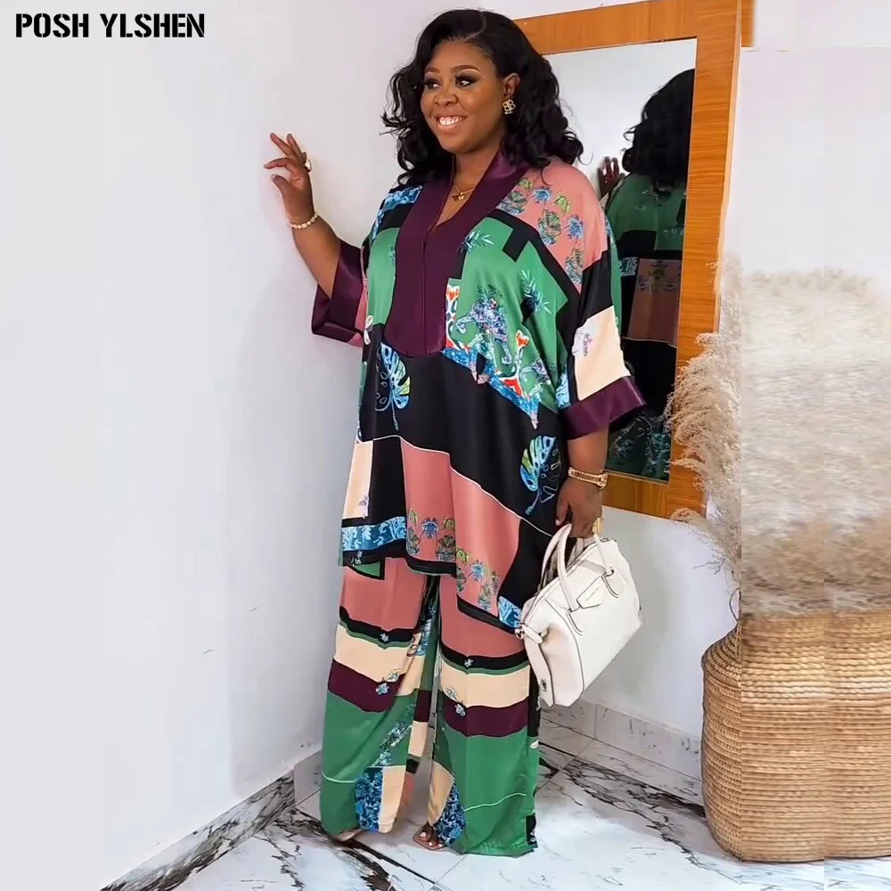 African Women\'s Pant Sets Oversized Shirt and Wide Leg Pants Clothes 2025 Summer New in Matching Sets Two 2 Piece Set Outfits