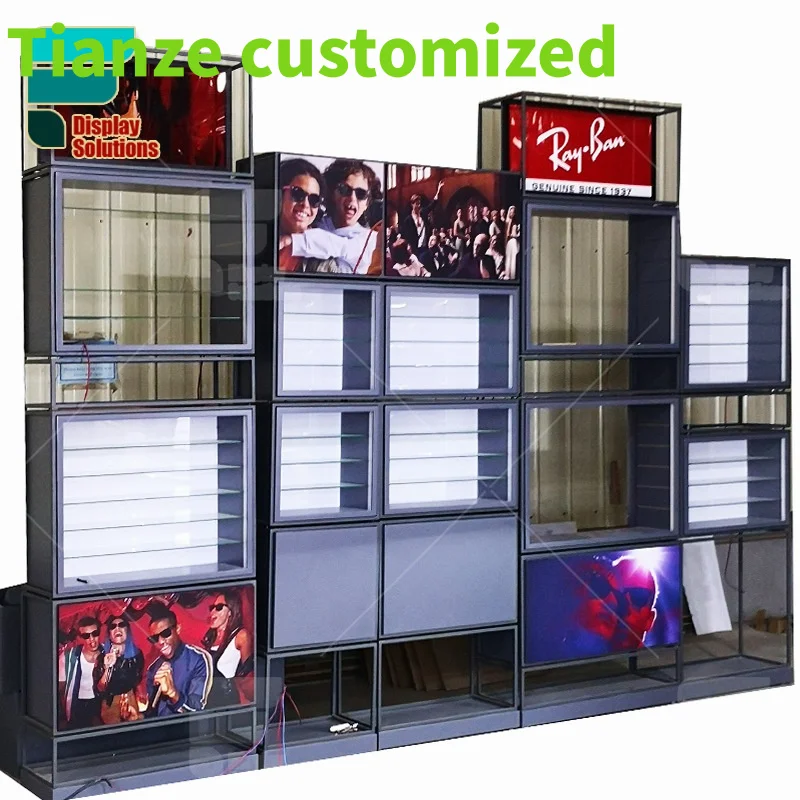 

Customized-Design Retail Store Commercial Merchandising Luxury Spectacle Floor Standing Rotating Glasses Display Stand