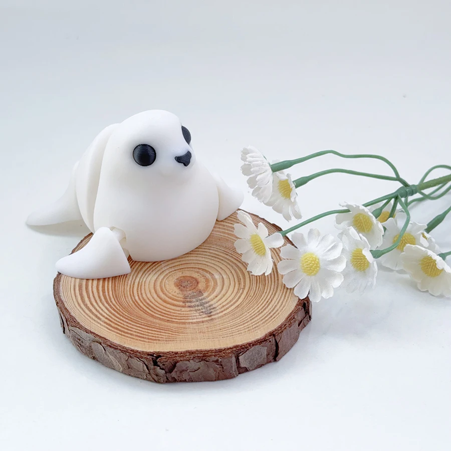 3d Printing Cute And Cute White Seal Model Swinging Plastic Ornament With Movable Joints Creative Desktop Decoration Sculpture