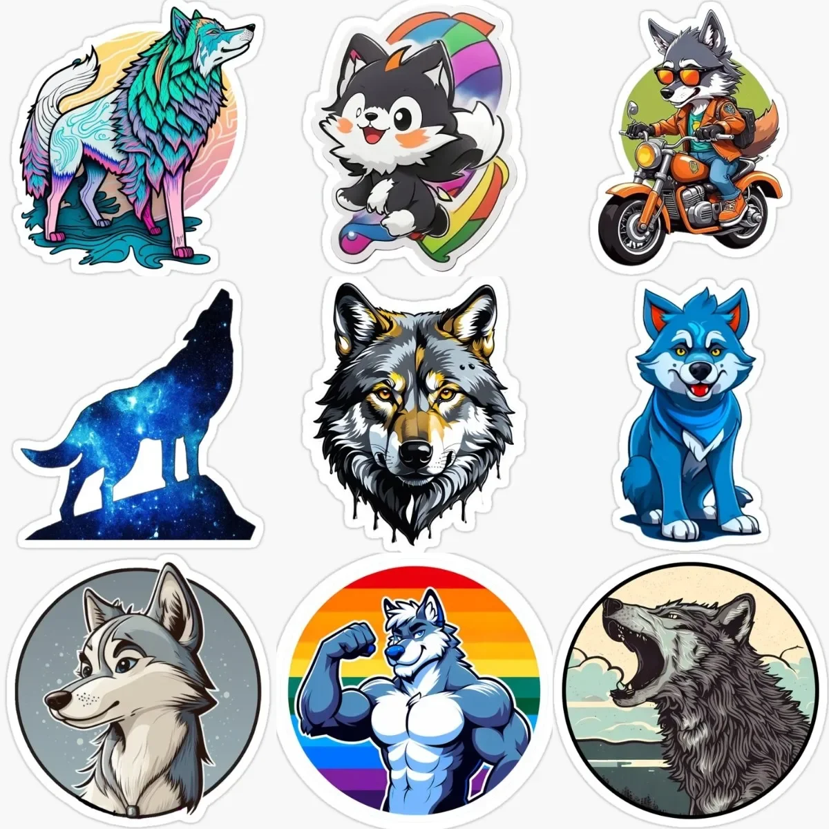 

Color Wolf Head Creative PVC Waterproof Stickers Accessories for Decorate Car Table Truck Bicycle Wall Room Motorcycle Off-road