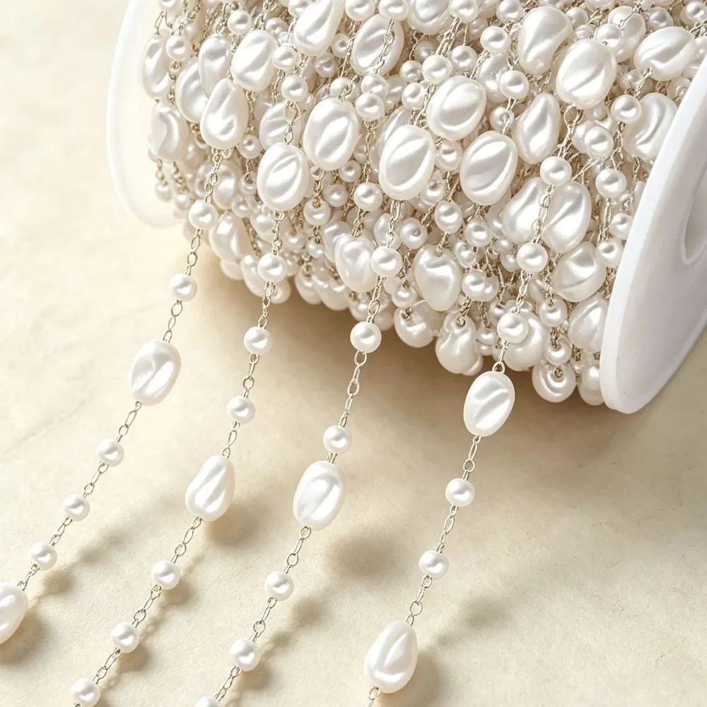 Stainless Steel Baroque Pearl Steel Wire Chain Anti-rust DIY Craft Material Irregular Pearl Handmade Jewelry view 2