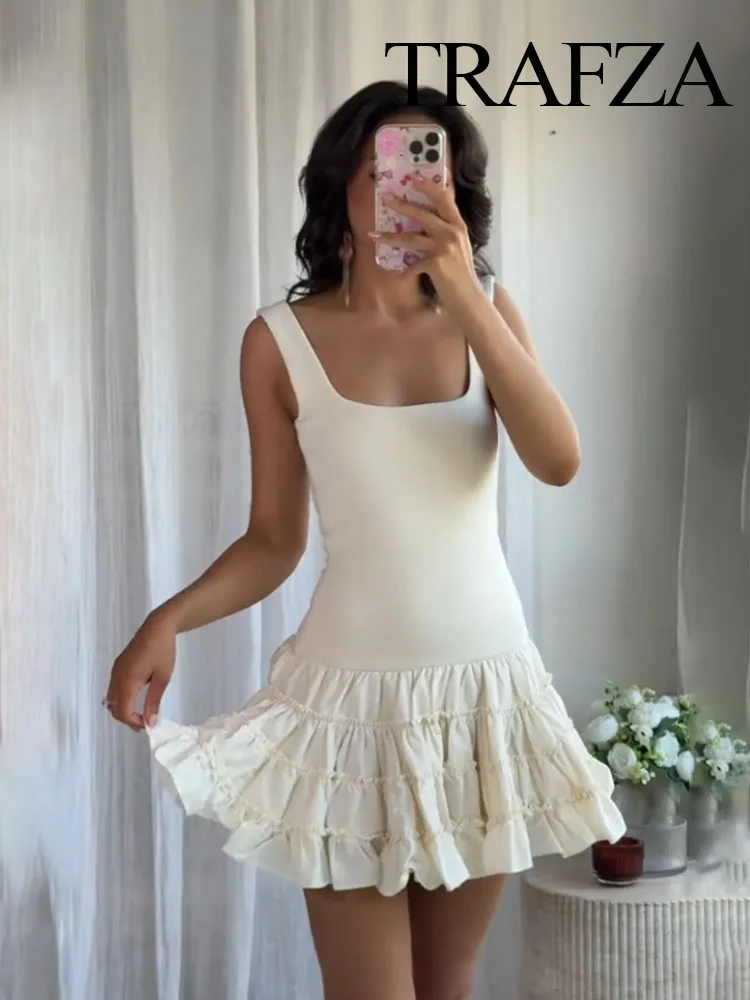

HH Women's Summer Solid Square Collar Sexy Backless Mini Dress Female Fashion Elegant 2 Color Knitting Silm Sleeveless Dress