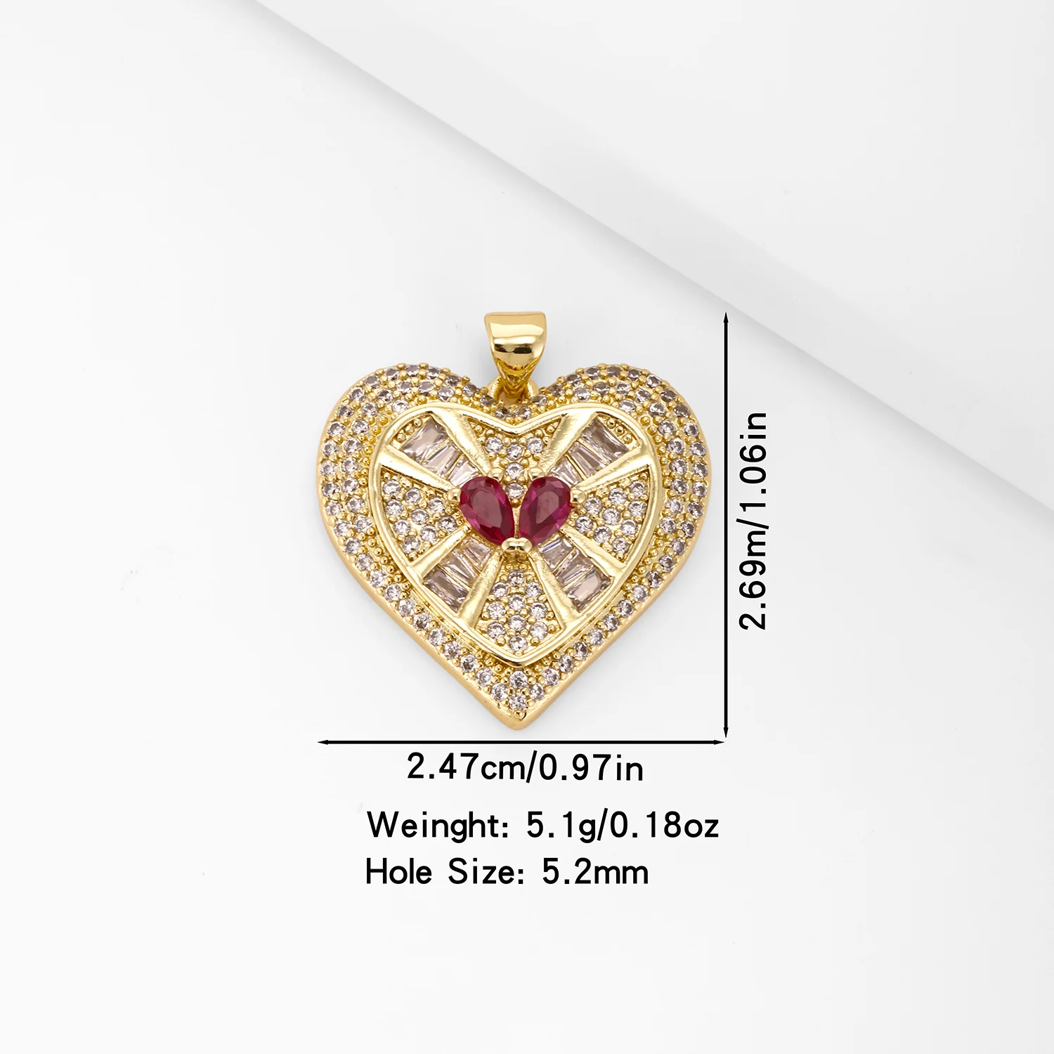 Blingbling Red/White Crystal Heart Shaped Pendant Copper Zircon Jewelry Accessories Party Show For Women Wedding Gifts Wholesale