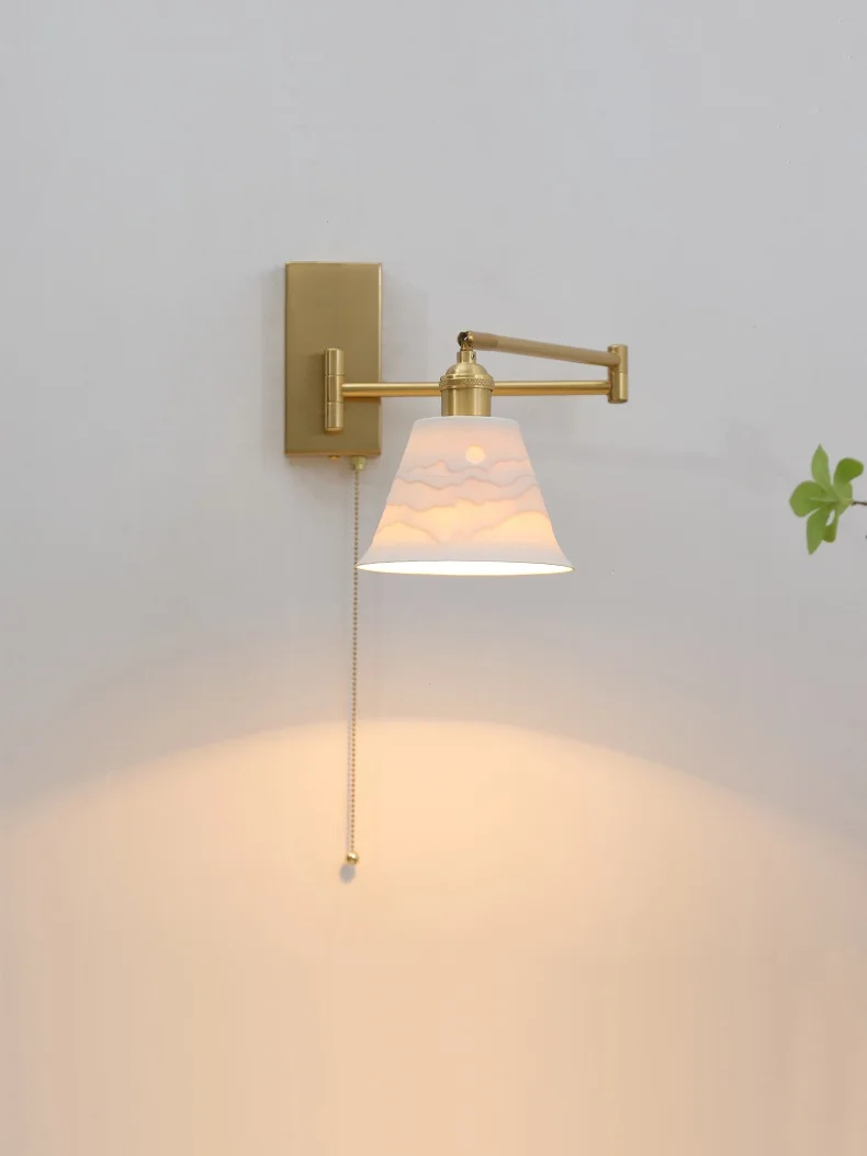 IWHD Nordic Modern LED Wall Sconce Left Right Rotate Pull Chain Switch Bedroom Restaurant Bar Beside Lamp Ceramic Stair Light