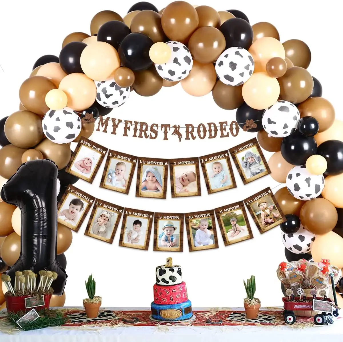 

Cheereveal First Rodeo Western Cowboy Theme 1st Birthday Party Decorations for Boys Brown Balloon Garland My First Rodeo Banner