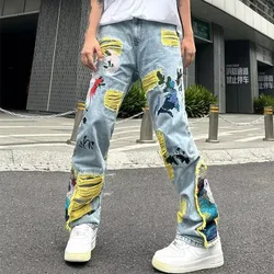 2023 Ropa Grunge Y2K Streetwear Baggy Stacked Ripped Jeans Pants Men Clothing Graphic Embroidery Hip Hop Denim Trousers Pantalon