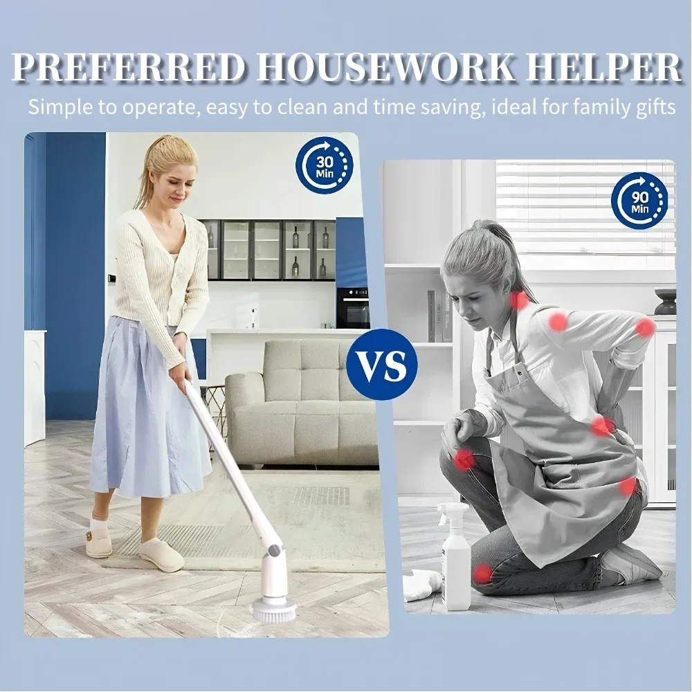 แปรงทำความสะอาดอ่างอาบน้ำไฟฟ้าแบบชาร์จไฟได้แปรงกระเบื้องที่มีฮูดอ่างล้างจานอเนกประสงค์แปรงทำความสะอาดงานบ้านที่ทรงพลัง