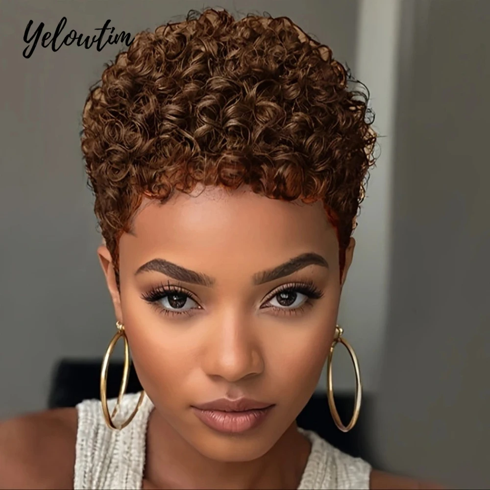 YELOWTIM África gente negra moda señora pequeña bola de pelo rizado sombreros Micro rollo peluca Europa América mujer pelo corto y rizado