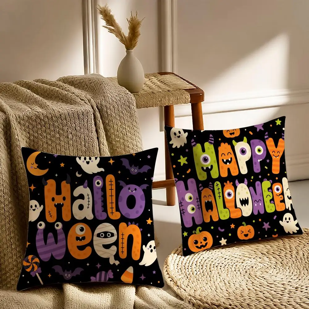 Halloween Halloween Typography Cushion Cover Pillowcase Anti-dustmite living Room Sofa Decor Cushion Room
