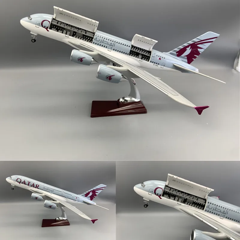 New 1:160 Scale Model Qatar A380 Airways Resin Openable Cabin Door Airplane With Light Landing Gear Collection Display Fans