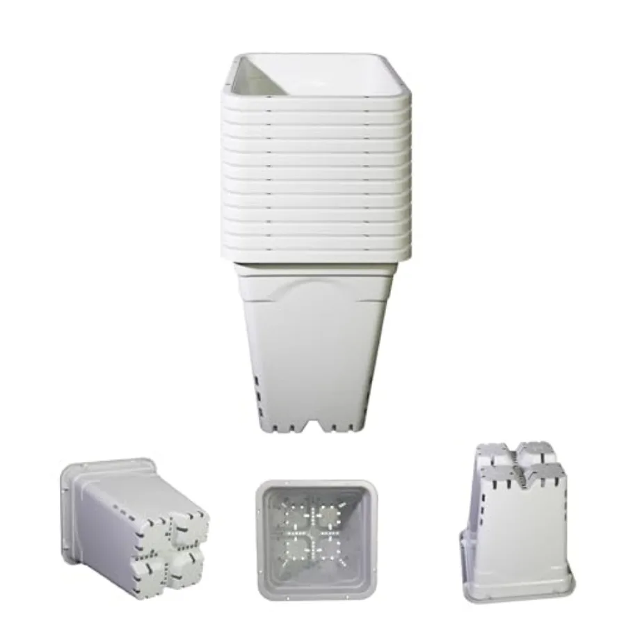 

Набор из 7-дюймовых квадратных светонепроницаемых пластиковых горшков цвета экрю с отверстиями для подвешивания и боковыми отверстиями для гидропоники