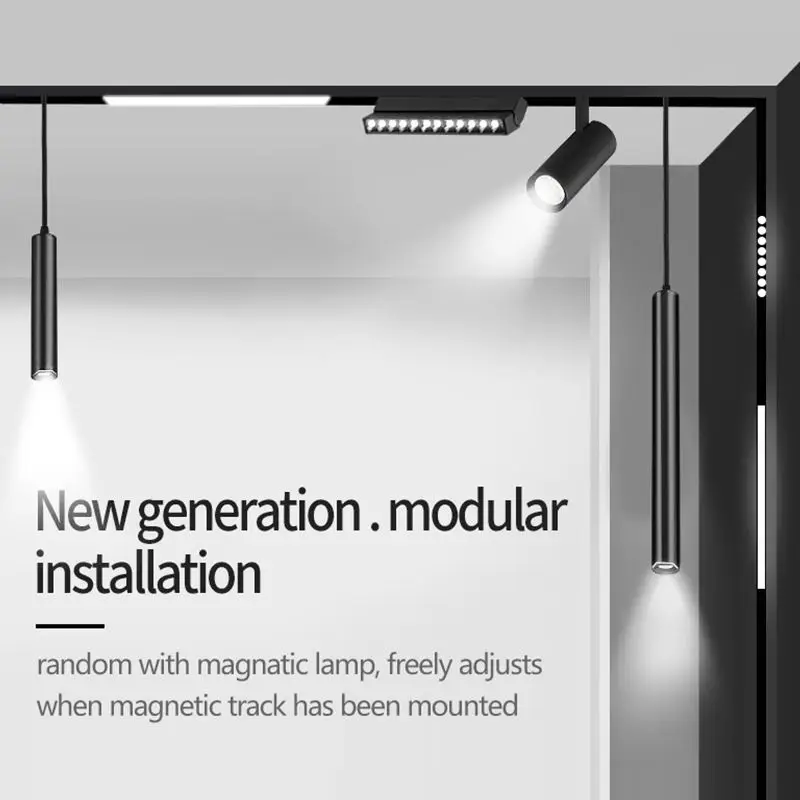 

2024 New Magneitc track light DC48V LED Downlight Spot Flood Grille Lamp Mordern Living Room Home 2mm-Thick Aluminium Rail Black