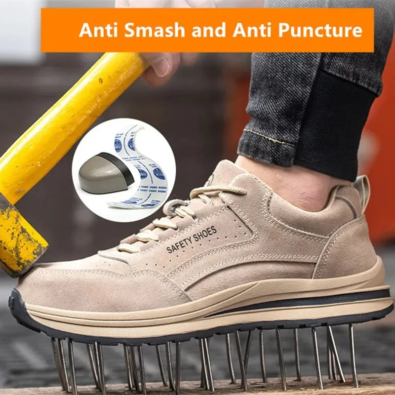 Breathable Autumn Safety Shoes Steel Toe Anti Stab Anti Smash Work Sneakers Indestructible Protective Footwear for Men