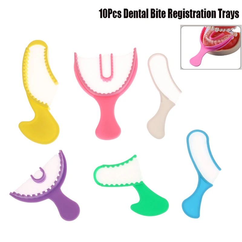 10Pcs/Pack Disposable Dental Bite Registration Trays Impression Tray Mold With Net Plastic Teeth Holder Dentist Oral Care Tools