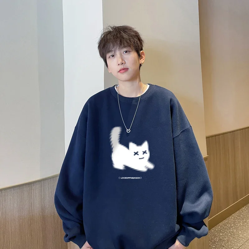 Men\'s Oversized Hoodie White Fashion 5XL Funny Hoodies Oversize for Men Cat Print Man Casual Wear Hoody Male Sweatshirt